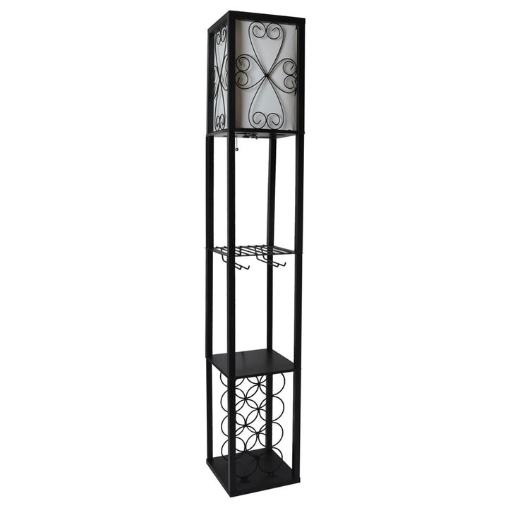 Simple Designs Floor Lamp Etagere Organizer Storage Shelf and Wine Rack with Linen Shade - 10.14"L x 10.14"W x 62.75"H