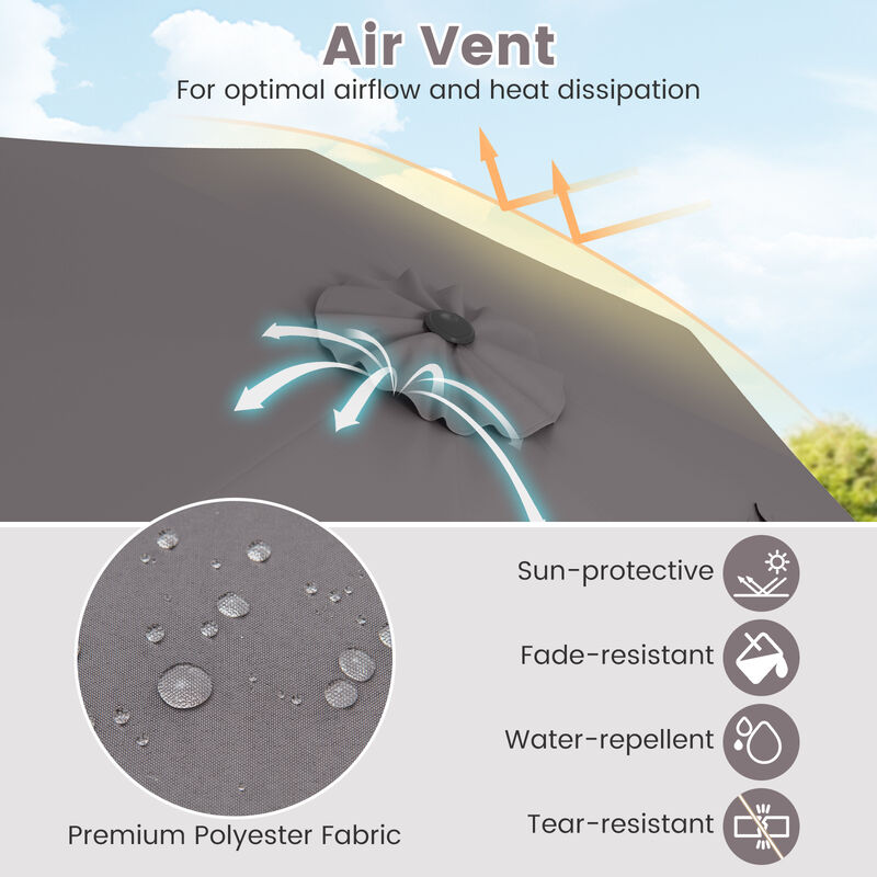 Outdoor Heavy Duty Market Umbrella with Crank Handle and 8 Sturdy Ribs