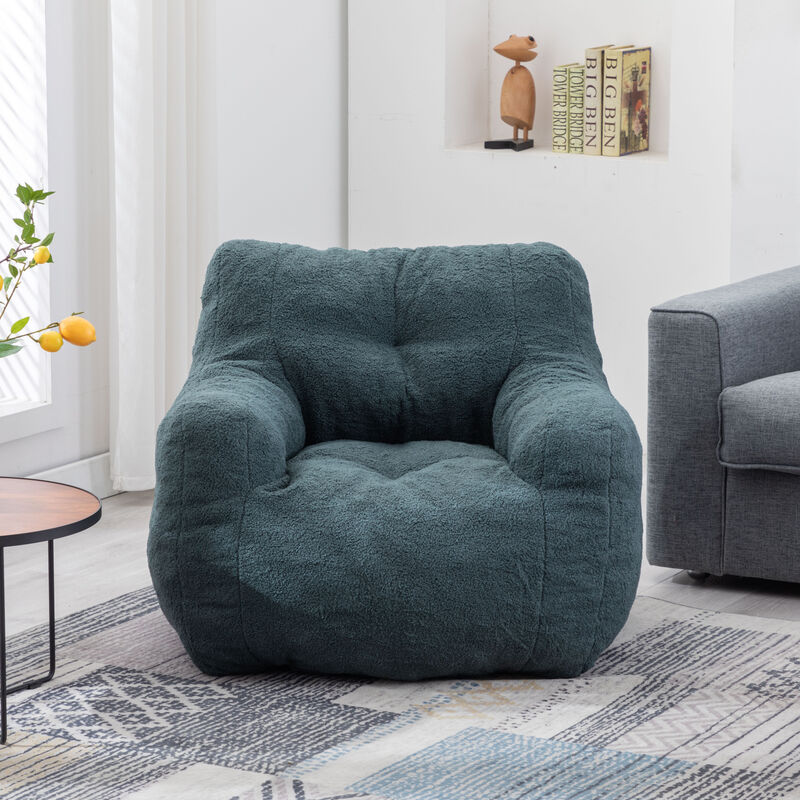 GOODSILO Soft Teddy Fabric Tufted Foam Bean Bag Chair with Ergonomic Backrest Design image number 5