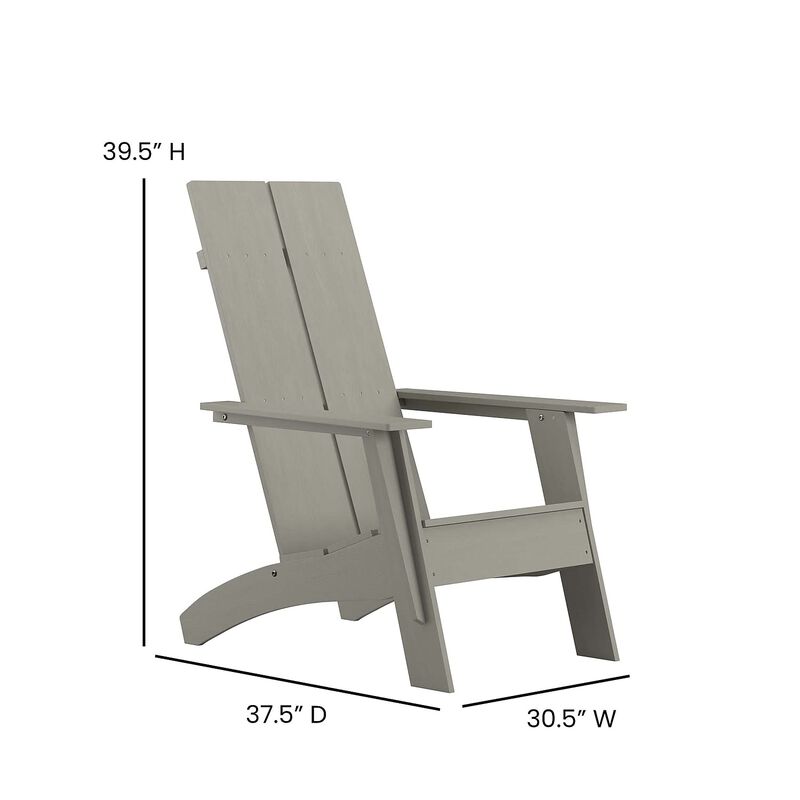 Flash Furniture Sawyer Modern Commercial 2-Slat Back Adirondack Chair - Gray Commercial All-Weather Poly Resin Lounge Chair