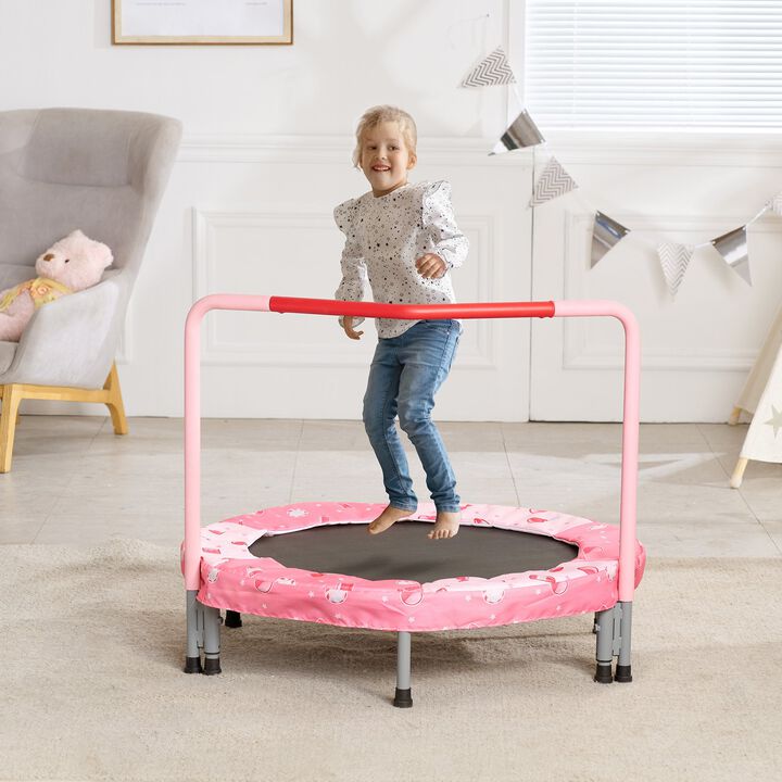 Foldable Kids Trampoline with Safety Handle, Mini Rebounder for Outdoor Toddler Play
