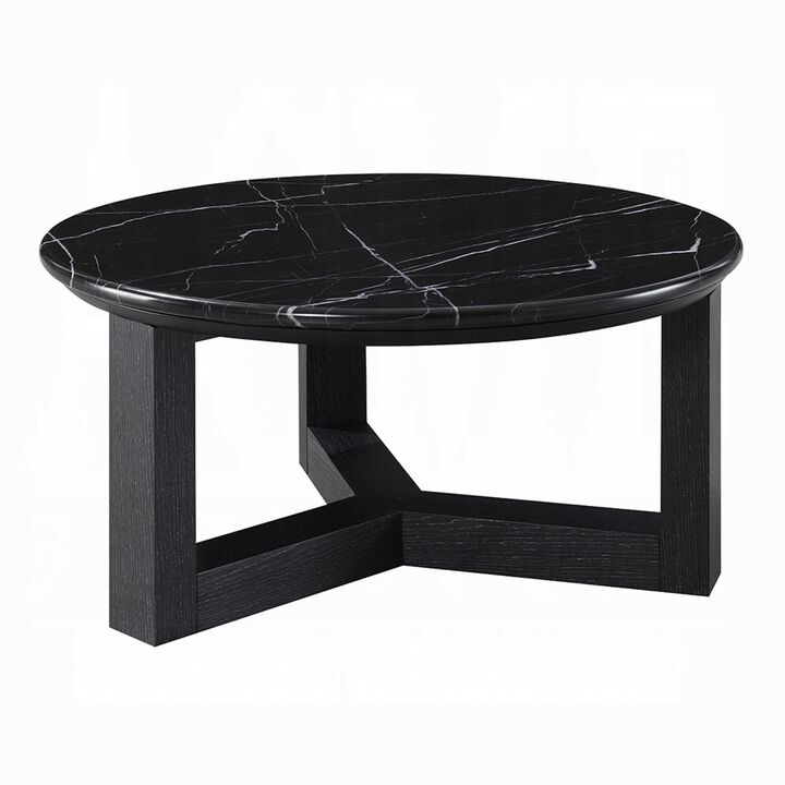 Kia Coffee Table, Round Marble Top and Three Leg Wood Base