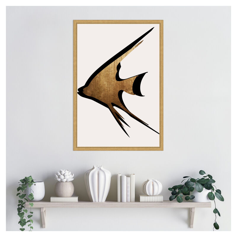 Gold Fish by Eins Kubistika Framed Canvas Wall Art
