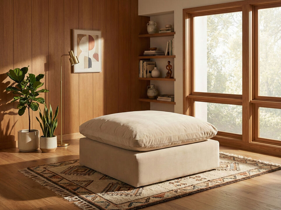 Meridian Furniture Comfy Beige Velvet Modular Ottoman