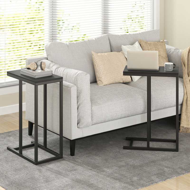 Modern C-Shaped Table with Robust Metal Frame for Living Room Use