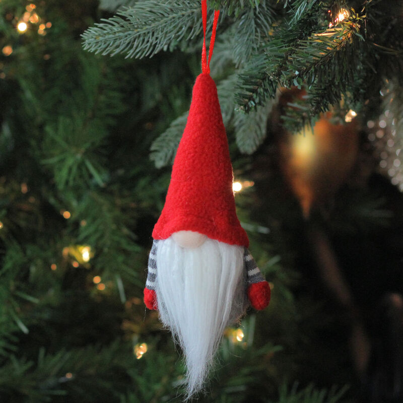 6" Tiny Gray Faux Fur Christmas Santa Gnome with Red Hat Ornament image number 2