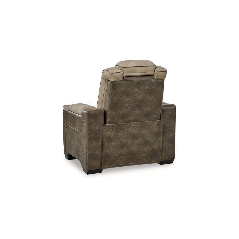 Corbin Power Recliner Chair, 39in Brown Faux Leather, Wireless Charger - Benzara