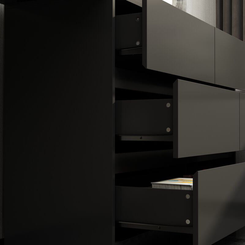 6-Drawer L-Shaped Dresser in Black with Rotatable Desk 47.2 in. W x 51.2 in. D x 32.7 in. H