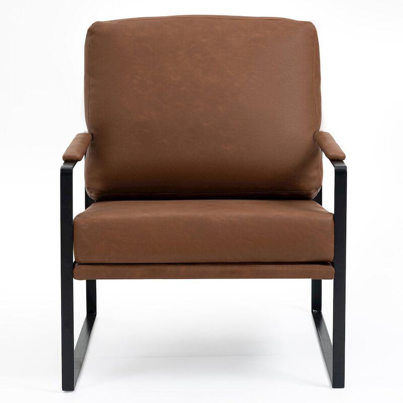 Glamour Home Ayume Brown Faux Leather Accent Chair with Black Iron Legs