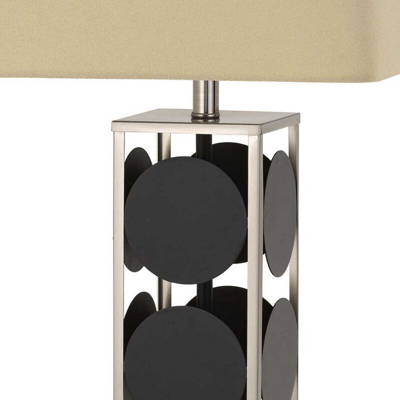 31.5" Metal Table Lamp with Geometric Accents, Black and Silver-Benzara image number 3