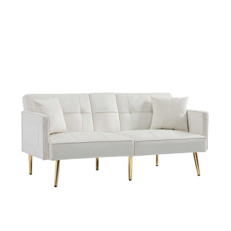 Velvet Futon Sofa Bed with Gold Metal Legs - Luxurious and Versatile Seating Solution