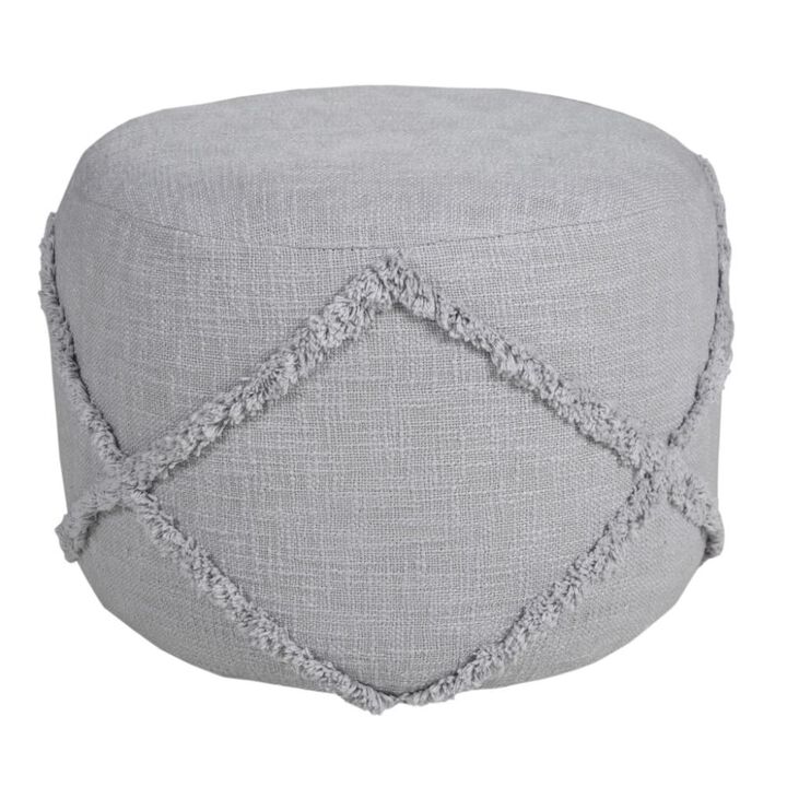 Hivvago 18 Inch Gray Cotton Cylinder Geometric Pouf Ottoman