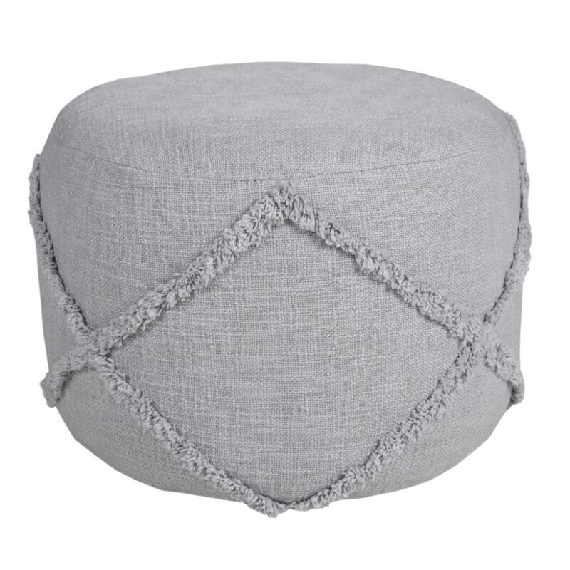 Hivvago 18 Inch Gray Cotton Cylinder Geometric Pouf Ottoman