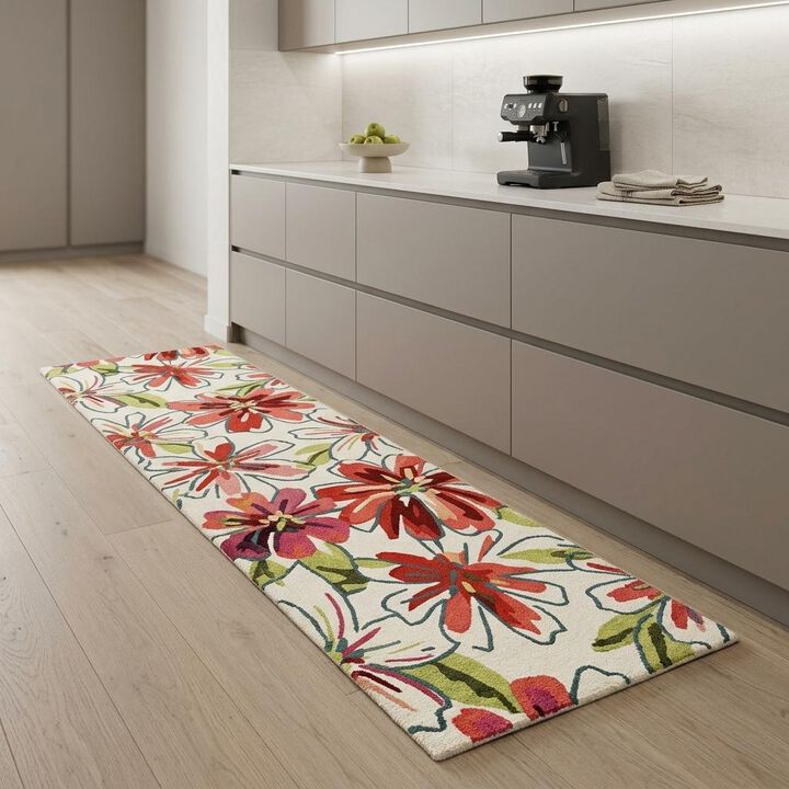 HomeRoots Botanical Leaves Hand Carved Handmade Runner Rug