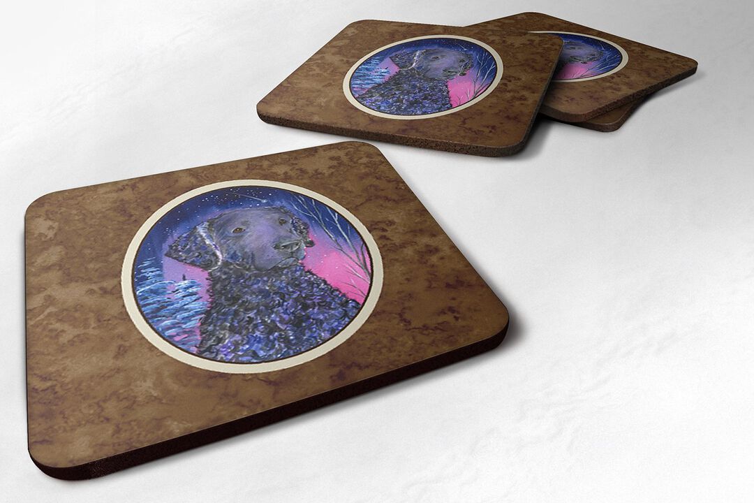 Caroline's Treasures SS8354FC Starry Night Curly Coated Retriever Foam Coasters Set of 4 (Set of 4), 3.5 H x 3.5 W, Multicolor