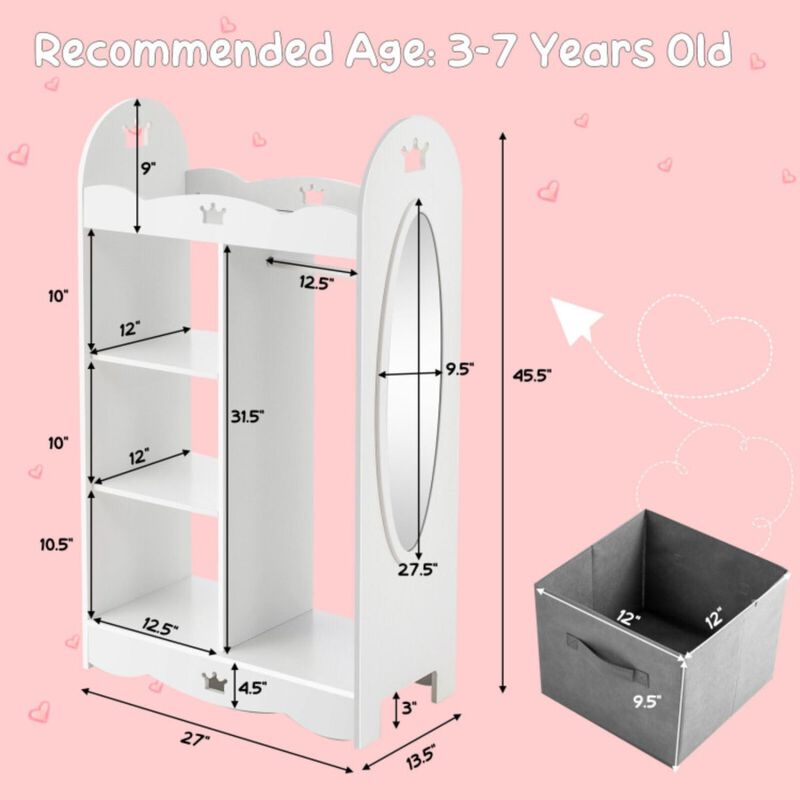 Hivvago Kids Dress up Storage Costume Closet with Mirror and Toy Bins-White