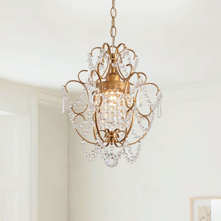 Dalia Glam 1 Light Brushed Brass Mini Crystal Chandelier