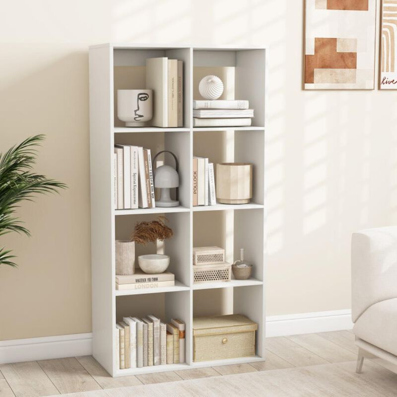 Hivvago 8 Cube Bookshelf with Back Guardrail for Living Room Bedroom