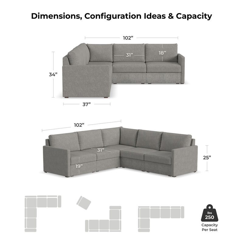 Flex Pebble 5-Seat Sectional with Narrow Arm