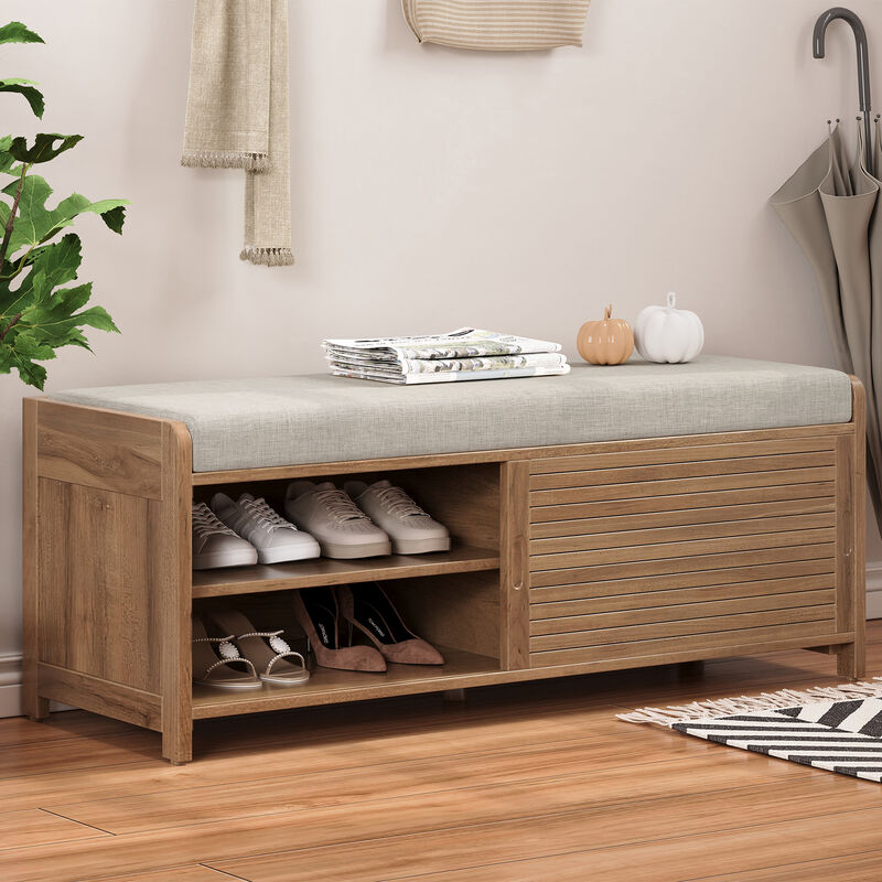 Merax Distressed Shutter Storage Bench with Acacia Veneer