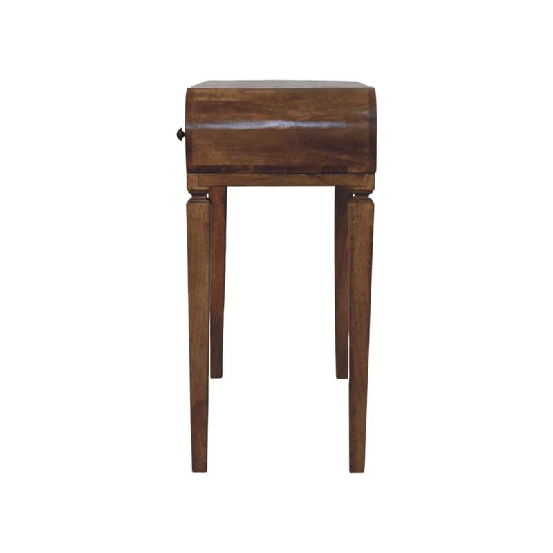 Artisan Furniture Solid Wood Golden Teak Curved Dressing Table, 1 Lift up Mirror, Storage Compartments, Brown image number 6