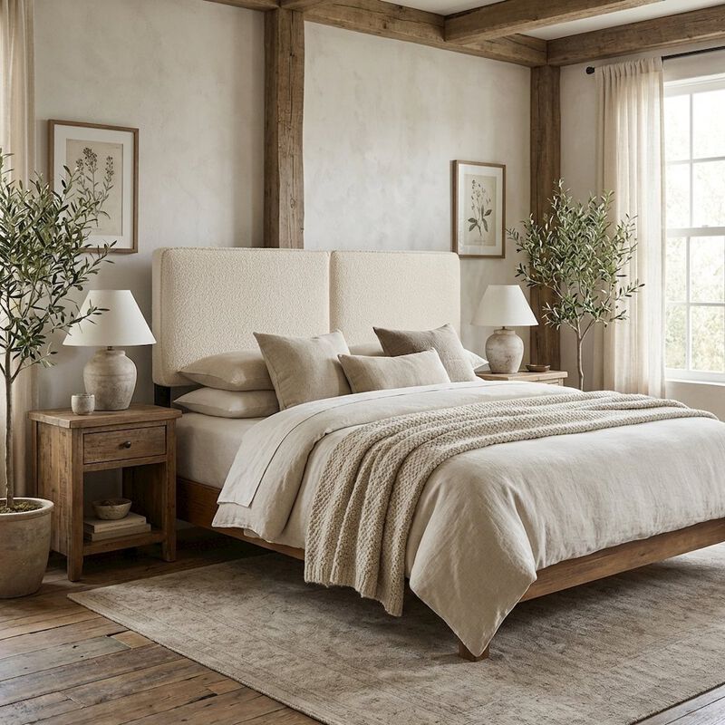 Boucle Fabric King Headboard in Soft Neutral, Sturdy Frame, Elegant Design image number 2