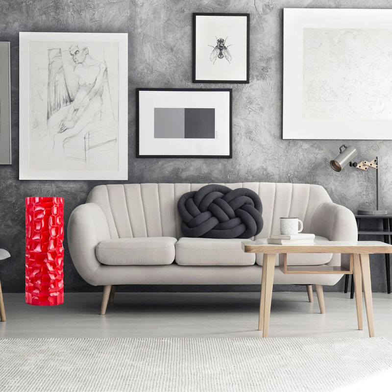 Hivvago 36 Inch Red Faceted Geometric Resin Floor Vase