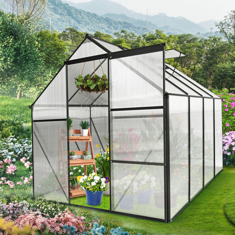 6x8 FT Polycarbonate Greenhouse Raised Base and Anchor Aluminum Heavy Duty Walk-in Greenhouses for Outdoor Backyard in All Season