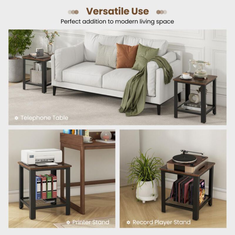 Hivvago 2-Tier Industrial End Table with Storage Shelf for Small Space