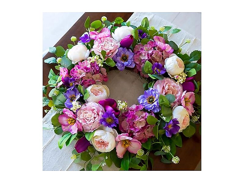 Summer Wreaths Front Door 24 Inch Spring Wreath Blush Pink Roses Purple Blooms image number 2