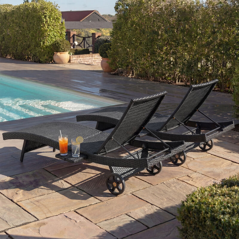 Whisen Patio Lounge Chairs with Rolling Wheels, Pull-out Side Table, Adjustable Backrest image number 4