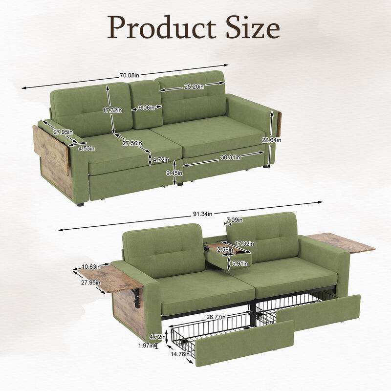 Pismeg  Pull-Out Storage Drawers Loveseat image number 7