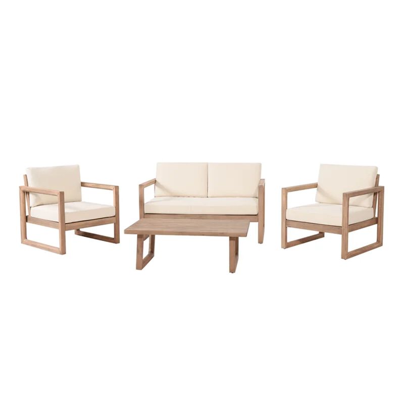 Merax Acacia Wood 4Piece Outdoor Chat Set - Slat Panel Design with Water-Resistant Cushions image number 0