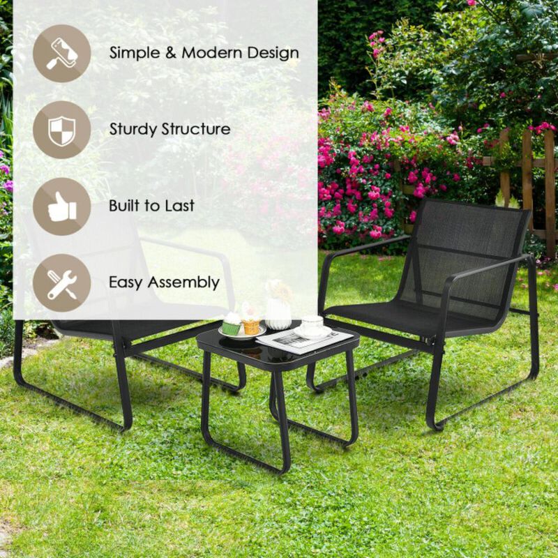Hivvago 3 Pieces Patio Bistro Furniture Set with Glass Top Table Garden Deck