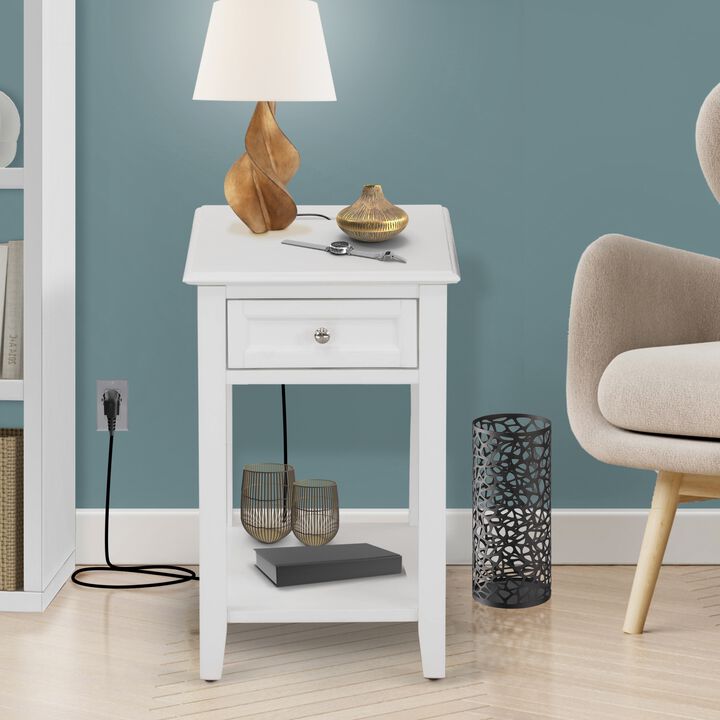 East West Furniture Denison Side Rectangle End Table with a Drawer for Bedroom, 24x19 Inch, White