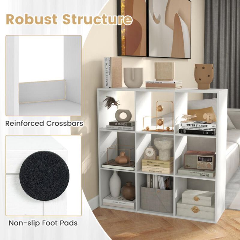 Hivvago 9 Cube Bookshelf with Back Guardrail for Living Room Bedroom