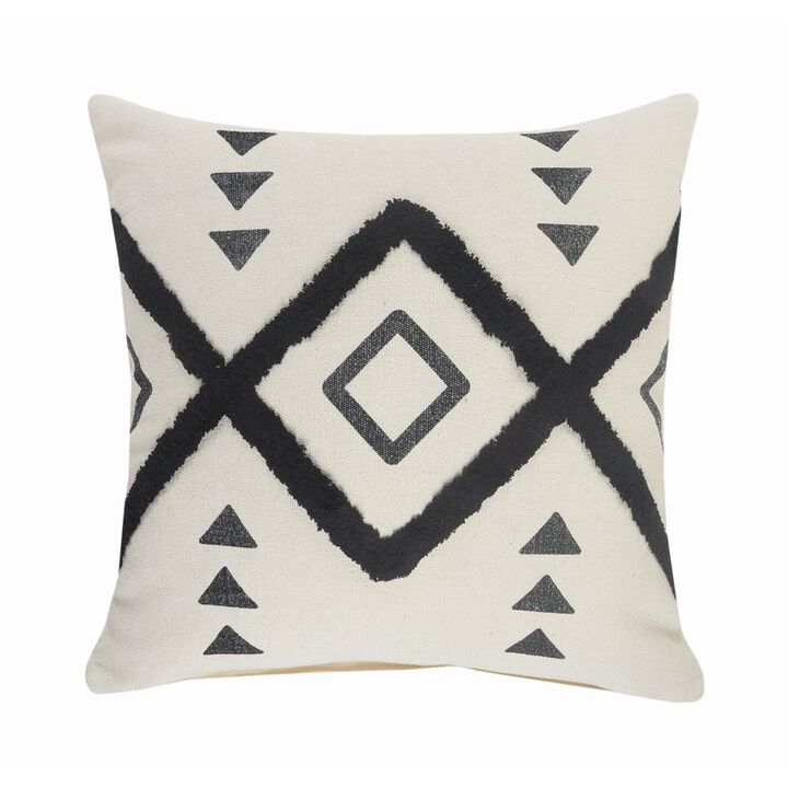 20" Black and Cream White Tufted Geometric Diamond Square Throw Pillow
