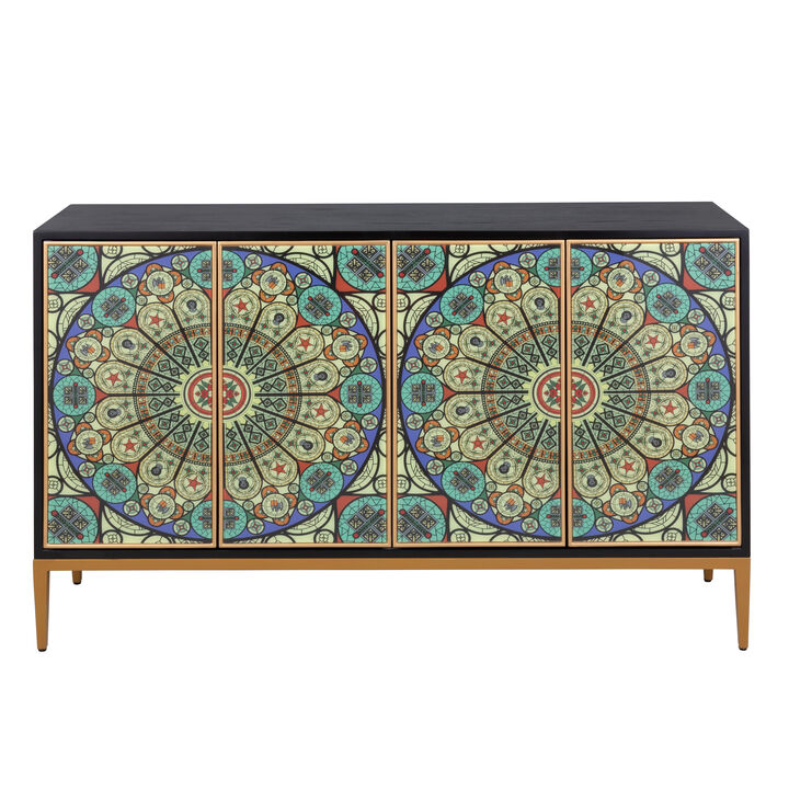 Pasargad Home Solani 4-Door Sideboard with Push-to-Open Credenza