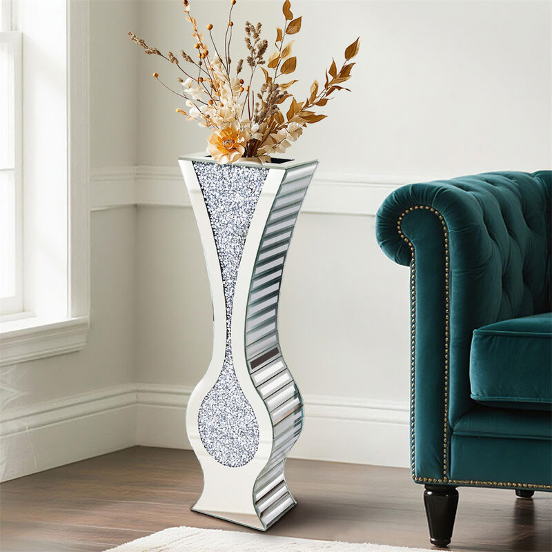 27" Tall Crystal Diamond Mirrored Floor Vase Modern Glass Decor Dry Flowers Only image number 8