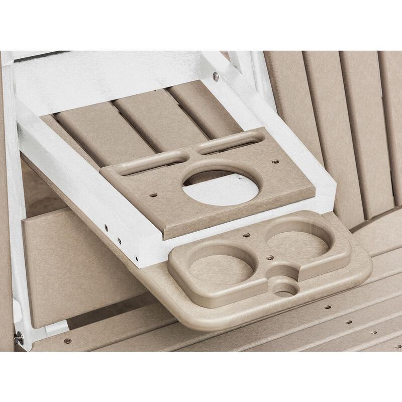 American Furniture Classics Two Seat Fan Back Glider with Drop Down Table/Cup Holder in Weatherwood