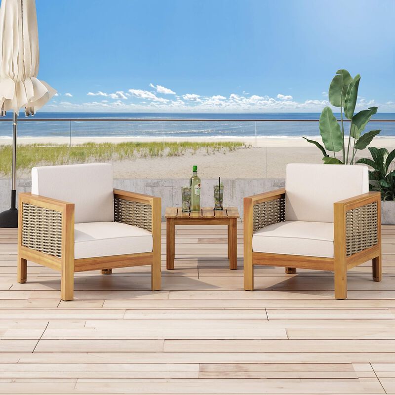 Merax  Outdoor Acacia Wood Club Chair with Wicker Accents Set of 2