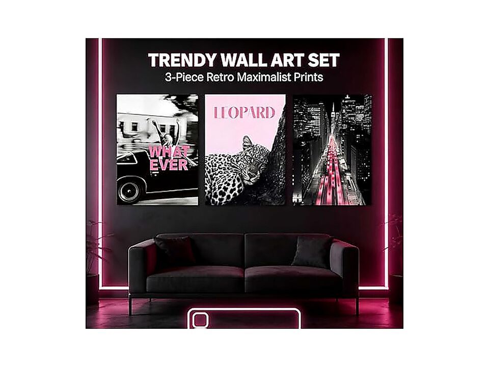 3 Pack Fashion Leopard Wall Art Pink Trendy Cheetah Convertible Car Poster