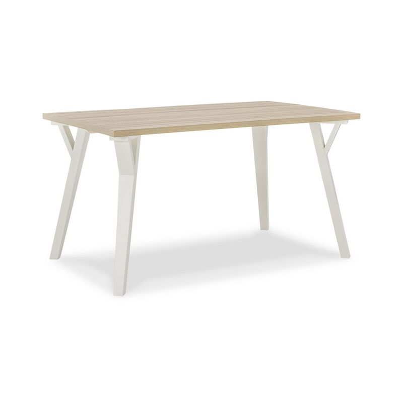 Quip 55 Inch Dining Table, White Wood, Smooth Melamine Surface, Angled Legs-Benzara