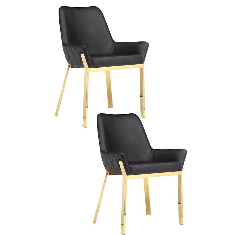 Pangea Home Hudson Diamond Tufted Chair Gold/Black Faux Leather - Set Of 2