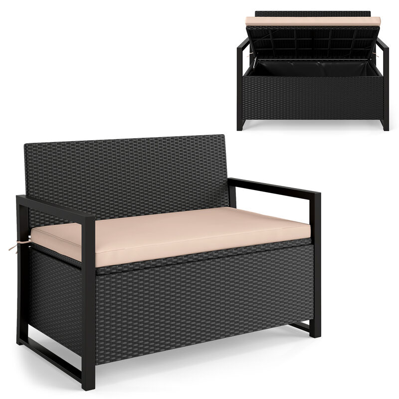 Patio Wicker Storage Bench with Loveseat Seating and Built-In Compartment image number 5