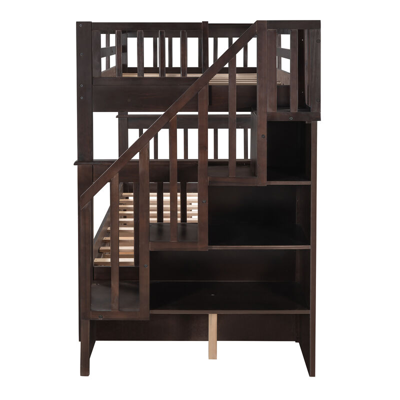 Merax Stairway Twin-Over-Twin Bunk Bed with Three Drawers for Bedroom, Dorm