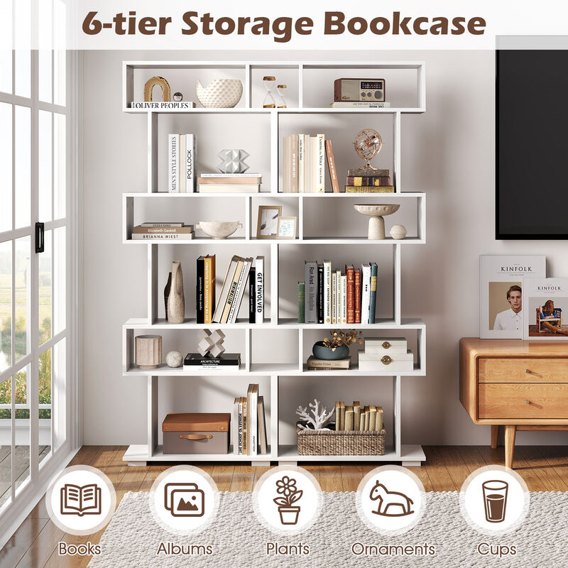 Vertical 6-Tier Bookshelf with Anti-Tipping Kits &ndash; Geometric Storage for Office