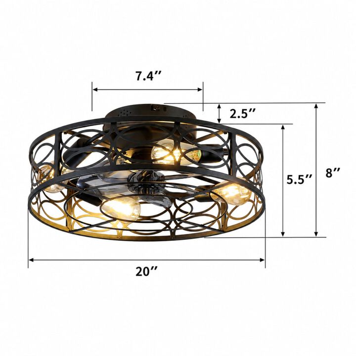 ELEMENT ACE 20 Inch Low Profile Caged Flush Mount Ceiling Fan with Remote 6 Speeds Reversible Motor for Kitchen Bedroom Living Room