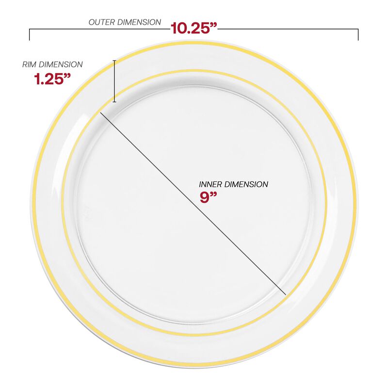 10.25" Clear with Gold Edge Rim Plastic Dinner Plates (120 Plates) image number 2