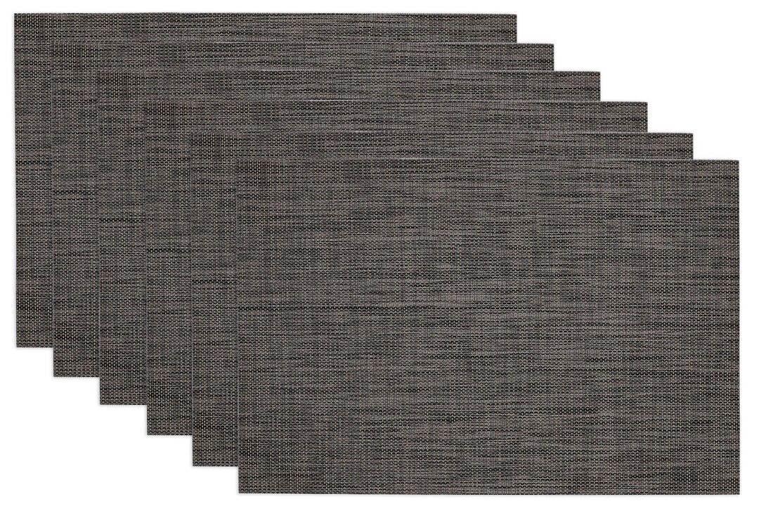 Set of 6 Charcoal Gray and Black Tweed Rectangular Placemats 19"